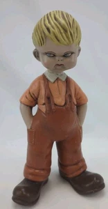 Vintage Little Boy In Overalls Ceramic Figurine 8" Tall  - Picture 1 of 6