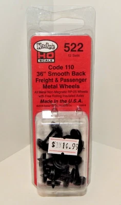 Kadee HO #522 Code 110 36" Smooth Back Freight/Passenger Metal Wheels (12) NEW - Image 1 of 2