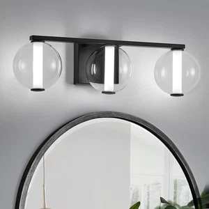 Modern Bathroom Light Fixtures 3-Light Dimmable Black Vanity Light LED Glass Glo - Picture 1 of 11