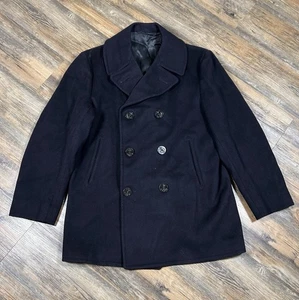 US Navy Men’s Kersey Wool Pea Coat Vintage 1968 Jacket Size 42R Anchor Buttons - Picture 1 of 14