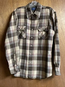 Vintage Sears Flanell creme braun kariert Langarm Hemd Large 16-16,5 - Bild 1 von 10