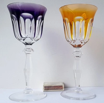 Wine Glass Crystal Glas Amber Coloured Flashing Hand Cut Um 1950 N338 - Image 1 of 4