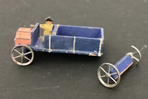 Old 1930s Wooden 3" Truck Cast Iron wheels Broken German Delivery Truck w/figure - Picture 1 of 6