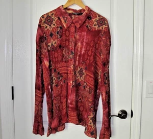 Essentials by Milano Women 3X Floral Button Up Top Long Bell Sleeve Blouse Flowy - Picture 1 of 15