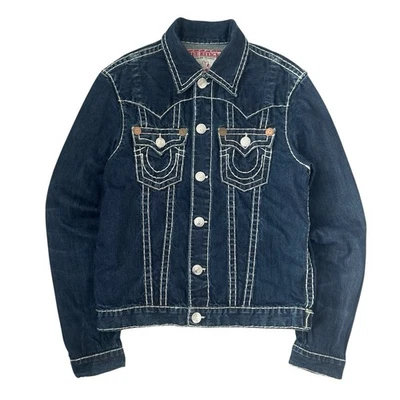 Jaqueta jeans True Religion Jimmy Super T masculina L ponto triplo grosso azul - Imagem 1 de 4