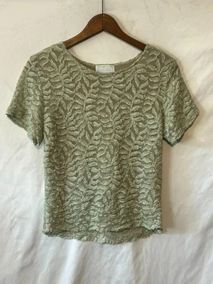 Blusa corta vintage Hanky Panky para mujer manga corta con cordones verde claro floral Pa Foto 1 de 4