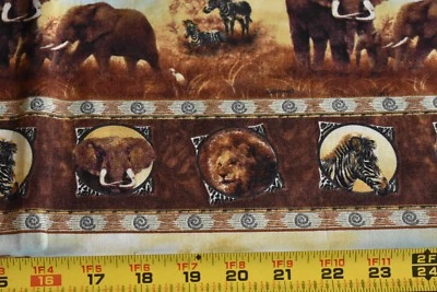 19" Long, African Savanna Animals on Brown & Tan Quilt Cotton, Giordano, N2658 - Image 1 of 4