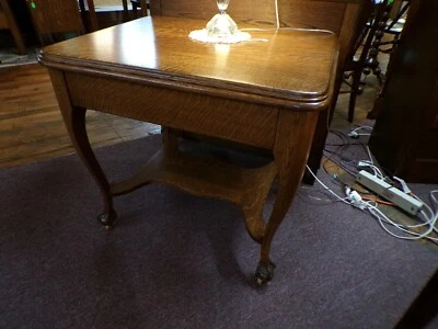 Antique Oak Table Desk chippendale claw & Ball feet 32" - Image 1 of 4