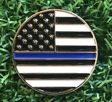 US Flag Thin Blue Line Golf Ball Marker With Magnetic Hat Clip