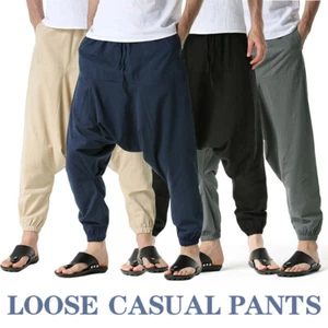 Men Pants Harem Baggy Pants Oversize Loose Wide Leg Pants Drops Crotch Trousers - Picture 1 of 16