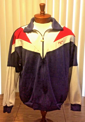 Spalding VTG Logo Tennis Track Jacket Red White Blue Full Zip Cotton Blend XL Foto 1 de 4