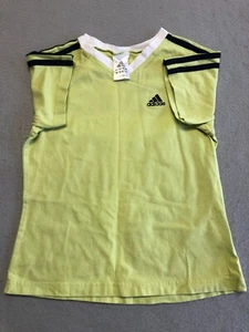 Adidas T Shirt Kids Medium Yellow Lime Classic Stripe Cotton Active Tee - Picture 1 of 4