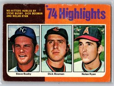 1975 Topps #7 Steve Busby / Dick Bosman / Nolan Ryan HL Mint