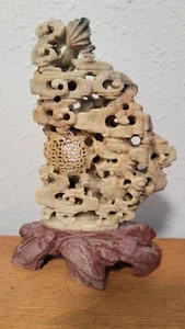 Vintage asiatische chinesische geschnitzte Speckstein Skulptur mit Drache - Bild 1 von 6