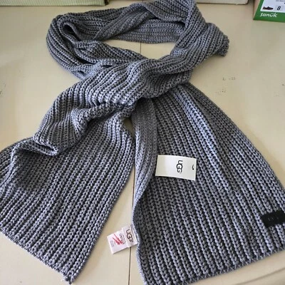 MUJER HOMBRE GRIS CLARO UGG SÓLIDO CARDI STITCH BUFANDA PUNTO 12"X82" MEZCLA LANA O/S Foto 1 de 4