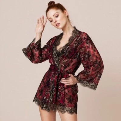 NEW Agent Provocateur Yesmine Kimono Robe Gown Black Pink Gold Lace AP3/M $3395 - Image 1 of 4
