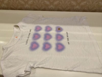 NEW Crewcuts Girl’s Size 4-5 White/ Purple/ Pink Heart Short Sleeve T-Shirt - Image 1 of 4
