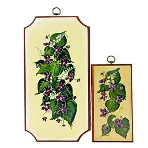 Elaine Worchel Holz Wandtafeln Blumen handbemalt 2 Stück Vintage - Bild 1 von 22