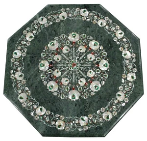 24" Unique Green Marble Cafeteria Coffee Table Mop Floral Inlay Hotel Bar Decors - Picture 1 of 9