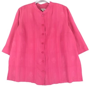 Erin by Erin London Button Up Top Women's 1X Pink Linen Rayon 3/4 Sleeve - Picture 1 of 8