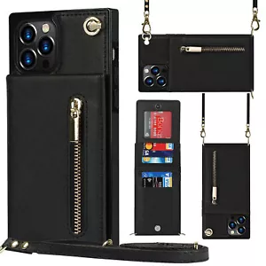 For Apple iPhone 16 Pro Max 15 14 13 12 Crossbody Wallet Leather Cell Phone Case - Picture 1 of 16