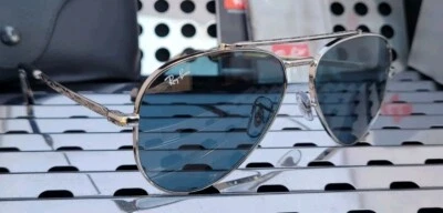 Nuevo Ray Ban RB3625 003/R5 Nuevo Gafas de sol de aviador Plateado brillante con 58 mm Gris oscuro Foto 1 de 4