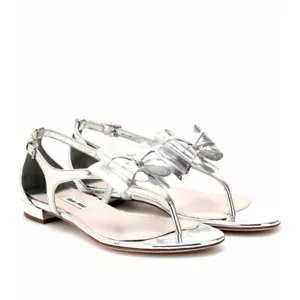 MIU MIU SPECCHIO ARGENTO CARINO FIOCCO MATRIMONIO PERIZE PIATTE EU 39,5 I LOVE SHOES PRADA - Foto 1 di 9