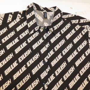 H&M DIVIDED BILLIE EILISH ALL OVER TOUR PRINT CONCERT BUTTON UP SHIRT Womens S - Picture 1 of 3