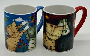 Tazas divertidas para gatos Gibson 2006 a& 2014 de la diseñadora Debi Hron - conjunto de 2 - - Imagen 1 de 16