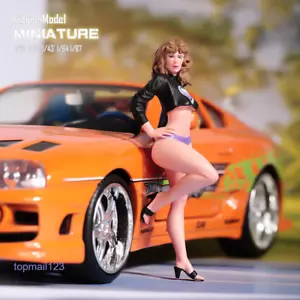 1/18 Miniatures Sexy Leaning Car Curly Hair Girl Lady Scene Figures For Car Toys - Picture 1 of 7