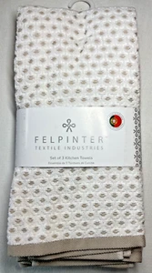 FELPINTER KITCHEN TOWELS (3) WHITE TAN DOTS 19 1/2 X 27 1/2 PORTUGAL NWT - Picture 1 of 2
