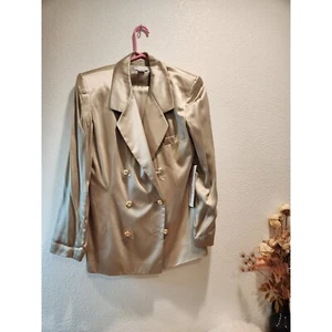 Diane Gilman 100% Silk Set Gold Satin Blazer Jacket & Pull-On Pants Size 14 NWT - Picture 1 of 5