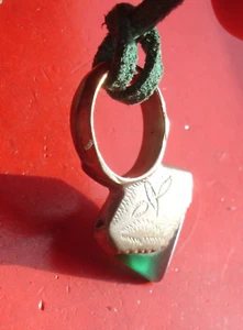SILVER Niger Tuareg GREEN agate pendant with tie L25 mm - Picture 1 of 10