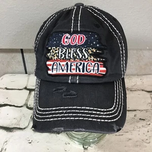 God Bless America Hat Adult Unisex OSFA Distressed Patriotic Adjustable Ball Cap - Picture 1 of 7