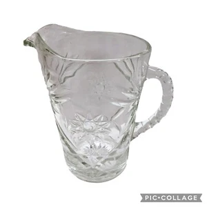 Vintage Anchor Hocking Pressed Clear Glass 54 oz. Pitcher Starburst Pattern 9" H - Picture 1 of 6