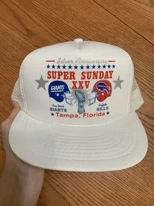 Vintage Super Sunday XXV Mesh Trucker Snapback Hat Super Bowl NFL Bills Giants - Picture 1 of 12