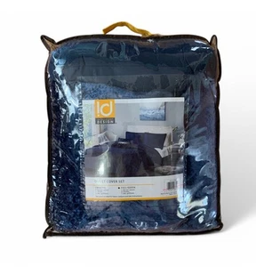Velvet Duvet Cover INTELLIGENT DESIGN 4pc Full/Queen Felicia Set Navy Blue/Moons - Picture 1 of 4