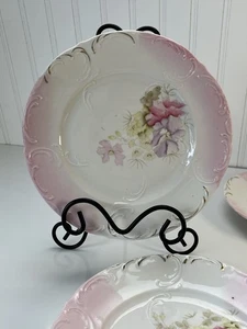 Antique Porcelain Embossed Pink Luster With Flowers Cottage Dessert Plates Set 4 - Picture 1 of 24