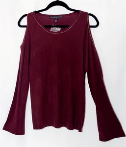 White House Black Market Cold Shoulder M Burgundy Pullover Sweater Long Sleeve - Picture 1 of 3
