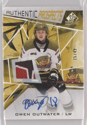 2021 Upper Deck SP Game Used CHL Edition Gold /49 Owen Outwater #43 Patch Auto - Image 1 of 2