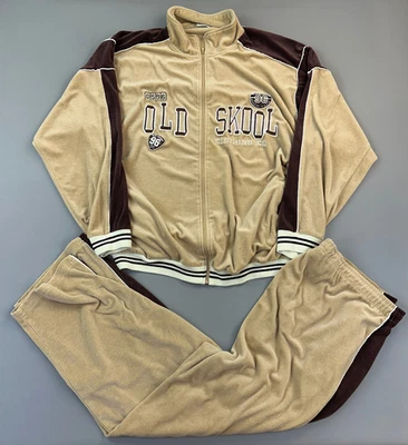 Vintage Old Skool Urban Wear Track Suit Mens 4XL Brown Velour Hip Hop Baggy Y2K - Image 1 of 4