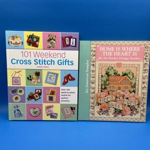 2 CROSS STITCH vtg BOOKS Lot Patterns Projects Gifts Sampler Decor Bazaar items - Picture 1 of 24