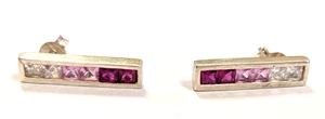 Sterling silver mixed pink & white gem stone earrings - Picture 1 of 5