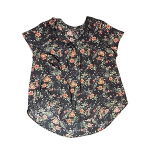 Torrid Floral Print Hi-Lo Blouse Button Up Short Sleeve Top Size 1 - Picture 1 of 5