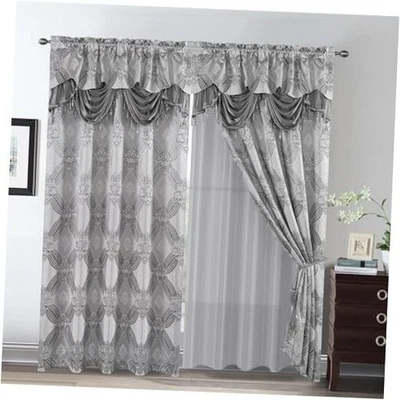  Elegance Curtains with Gold Silver Threads 2 54"W x 84"L (Pack of 2) Sliver - Image 1 of 4