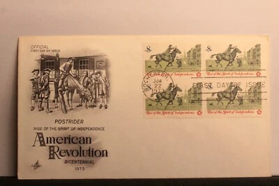 USPS FDC 1478 1973 8c Colonial Communications Post Rider ArtCraft 4 Stamp ST1002 - Image 1 of 3