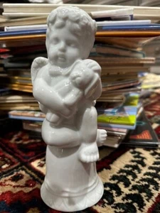Porcelain Cute Angel Cherub Bunny Bell Statue, Figurine 8"t x 4"w - Picture 1 of 5