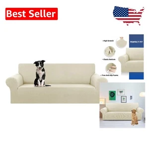 X-Large Beige Stretch Sofa Slipcover - Stylish Protection for Kids and Pets - Picture 1 of 9