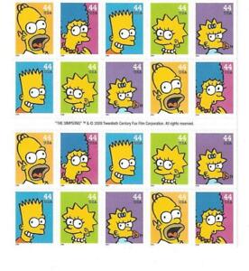 US SCOTT 4399 - 4403b PANE OF 20 SIMPSONS STAMPS 44 CENTS FACE MNH