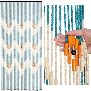 BECHAEO Beaded Curtain for Doorway Handmade Bamboo Wooden Door Beads Hanging Roo - Picture 1 of 7